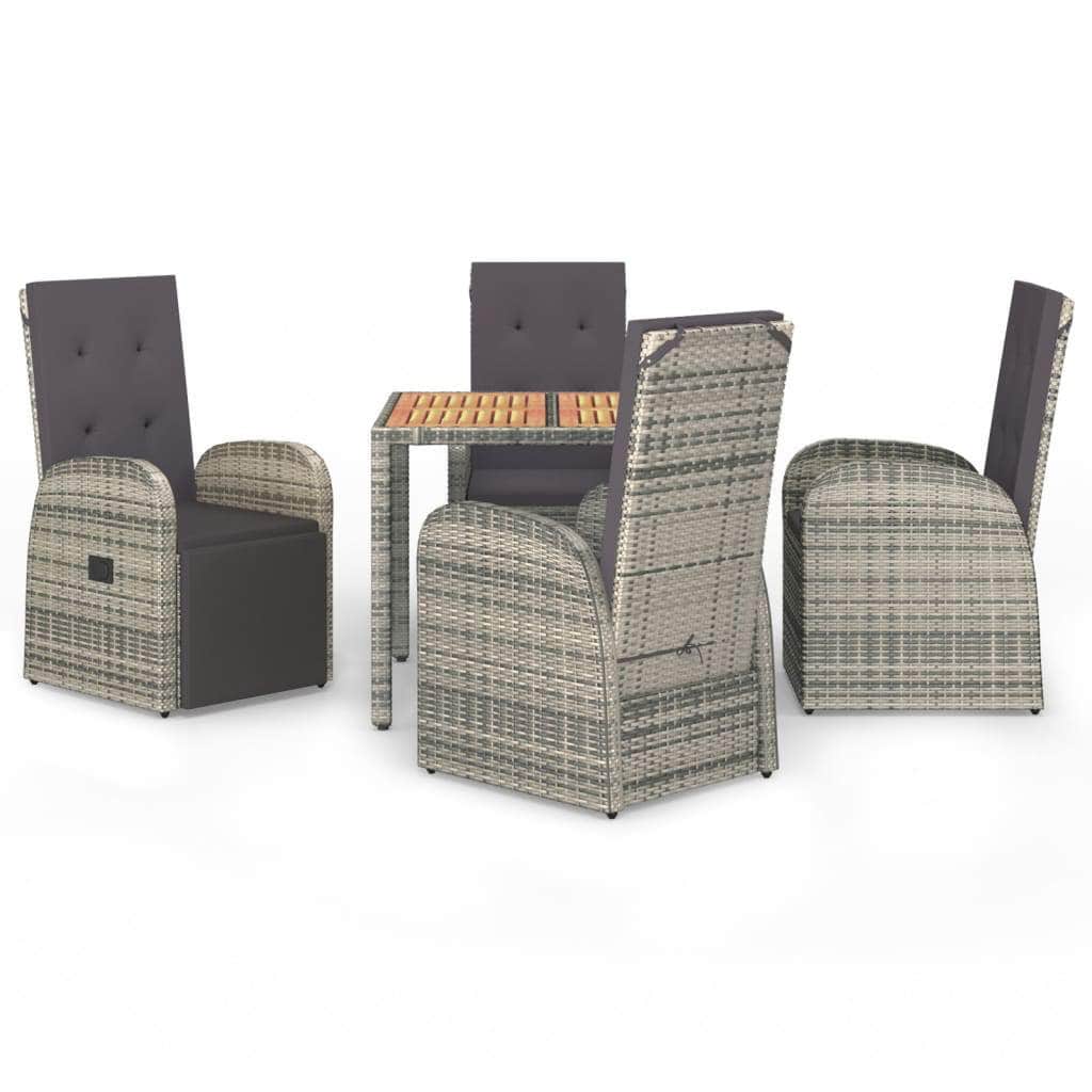 Outdoor Oasis: Luxurious 5-Piece Grey Poly Rattan Dining Set with Cushions