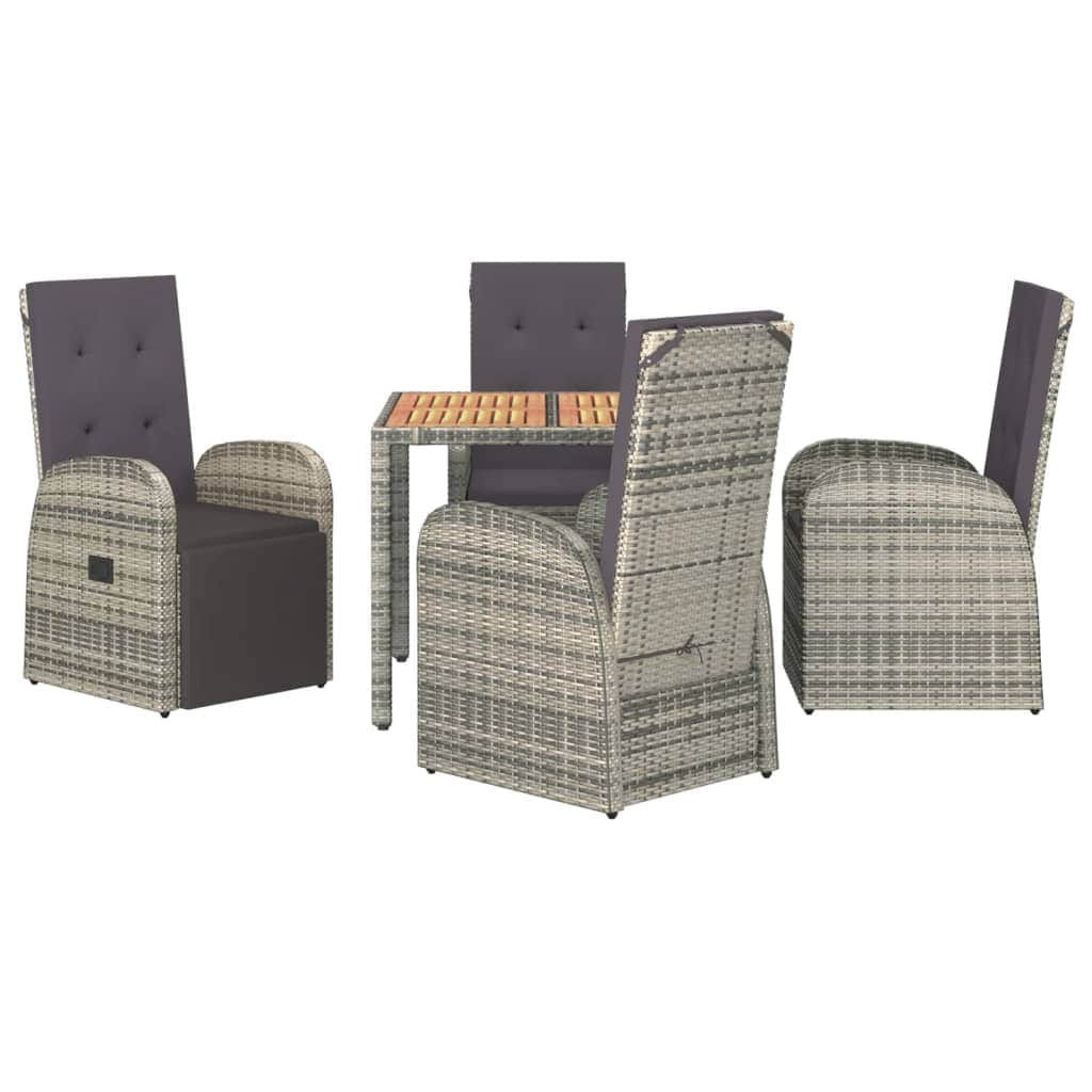 Outdoor Oasis: Luxurious 5-Piece Grey Poly Rattan Dining Set with Cushions
