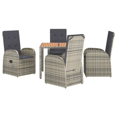 Outdoor Oasis: Luxurious 5-Piece Grey Poly Rattan Dining Set with Cushions