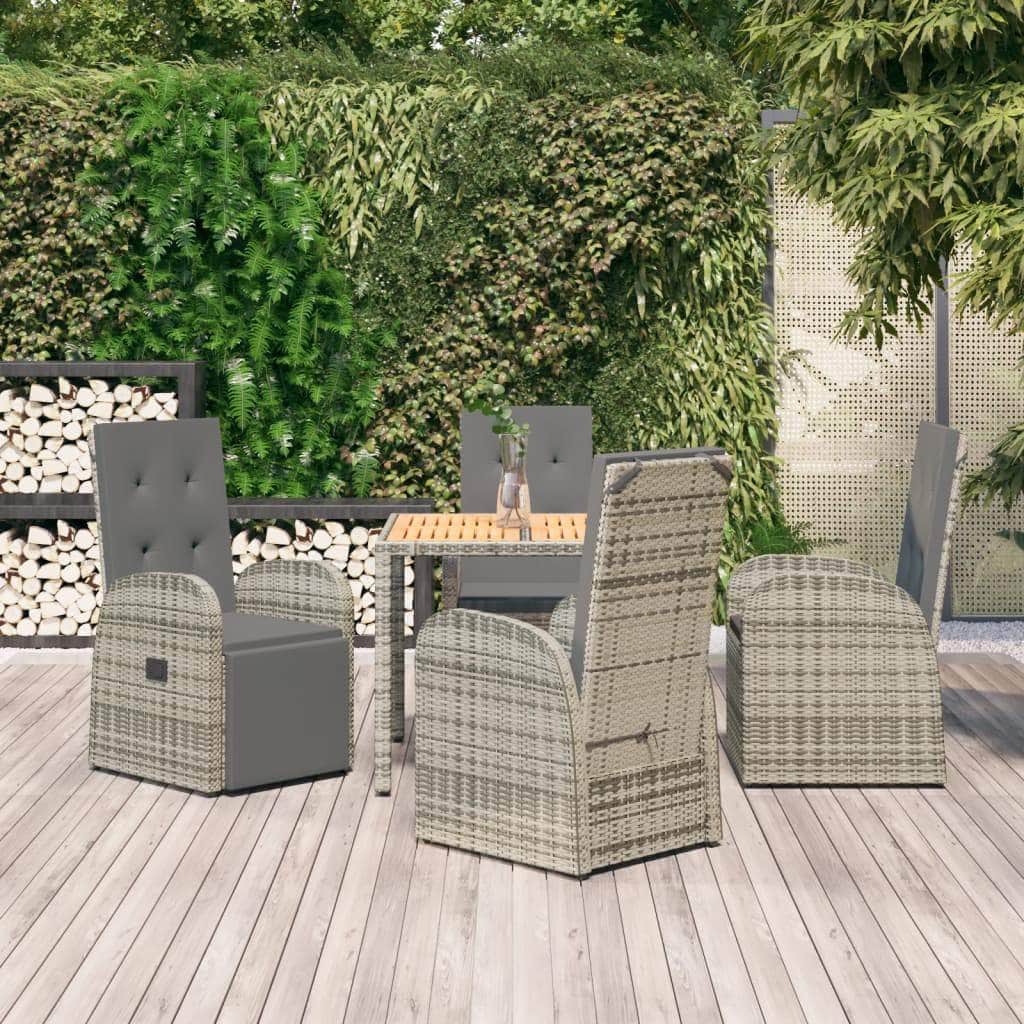 Outdoor Oasis: Luxurious 5-Piece Grey Poly Rattan Dining Set with Cushions