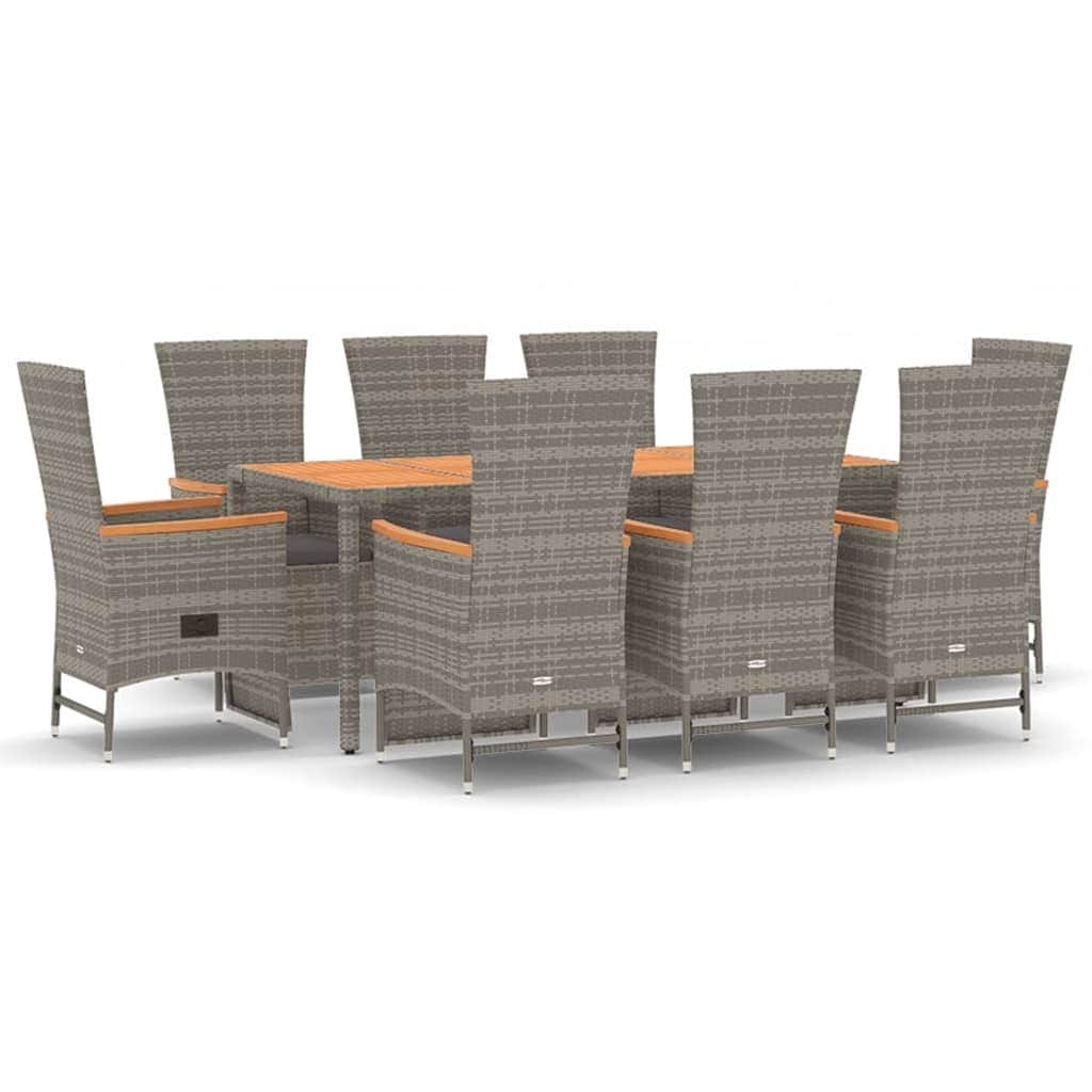 Outdoor Oasis: Luxurious 9-Piece Grey Poly Rattan Dining Set with Cushions
