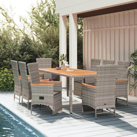 Outdoor Oasis: Luxurious 9-Piece Grey Poly Rattan Dining