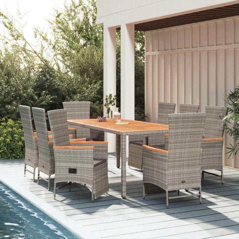 Outdoor Oasis: Luxurious 9-Piece Grey Poly Rattan Dining Set with Cushions