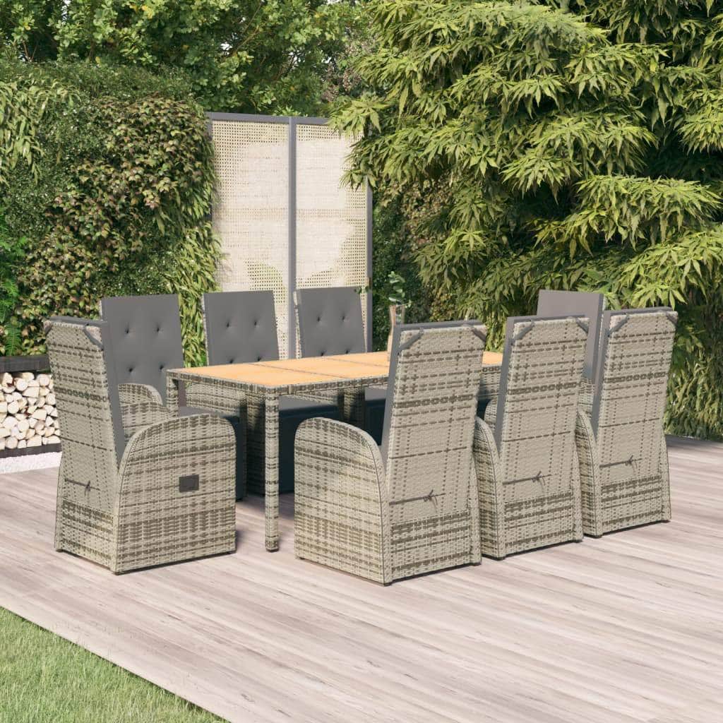Outdoor Oasis: Luxurious 9-Piece Grey Poly Rattan Dining Set with Cushions