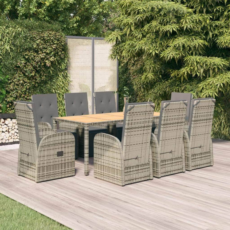 Outdoor Oasis: Luxurious 9-Piece Grey Poly Rattan Dining Set with Cushions with Rattan finish