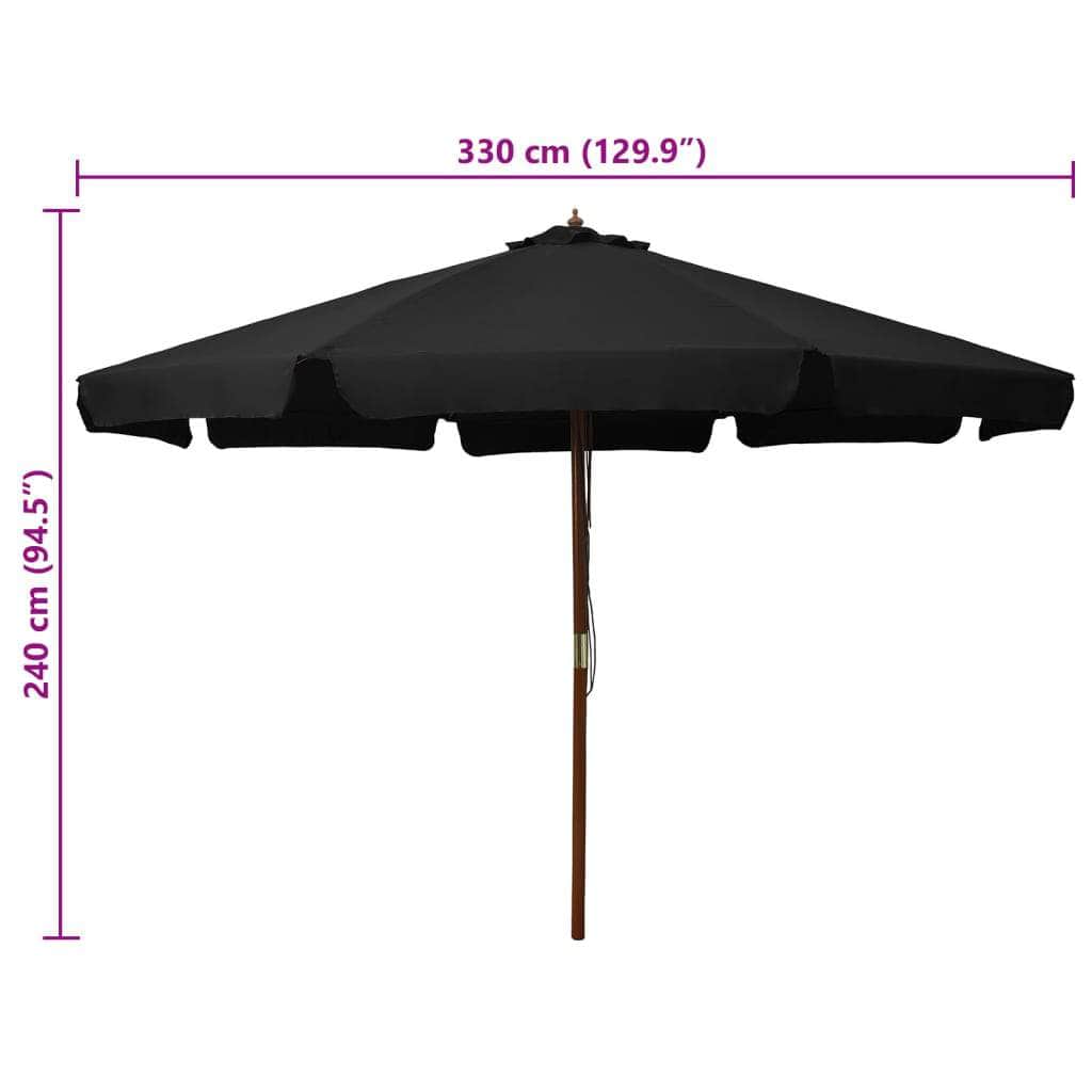 Outdoor Parasol with Wooden Pole 330 cm Black