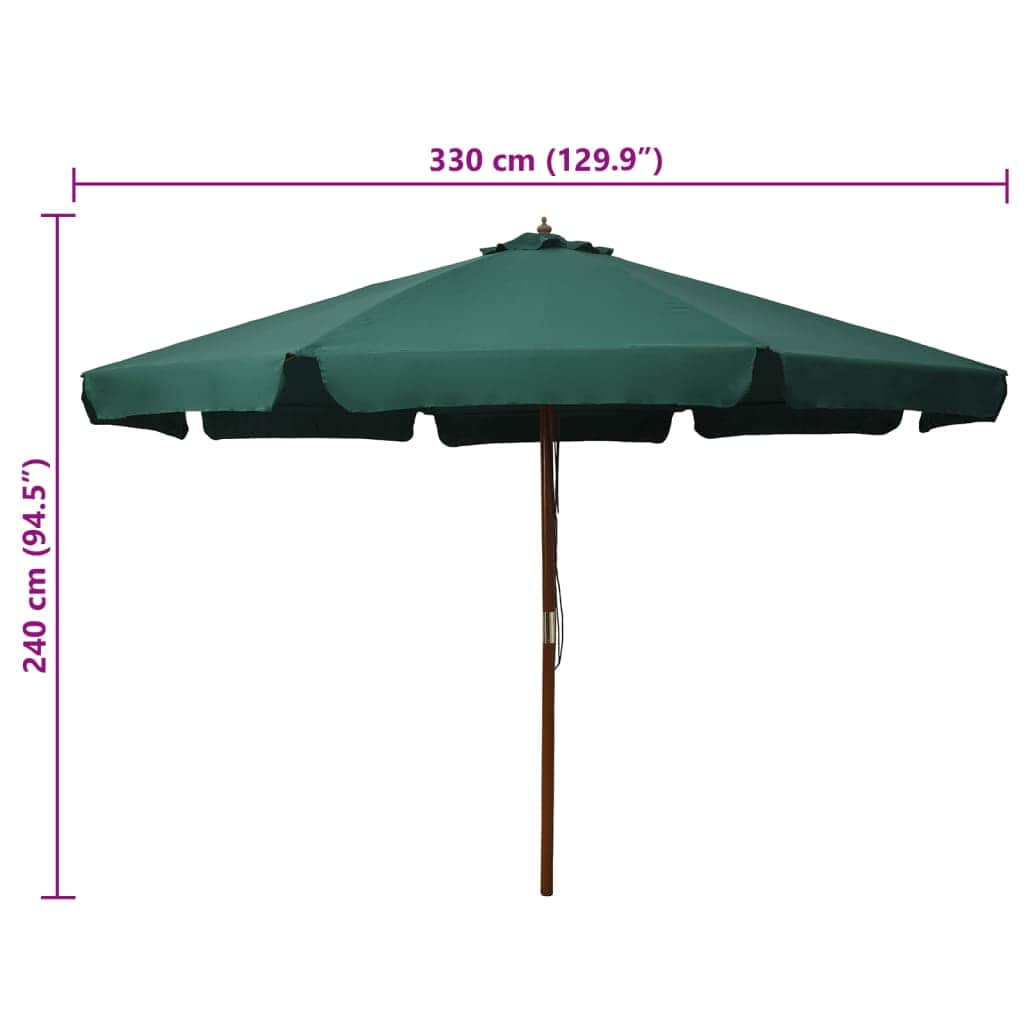 Outdoor Parasol with Wooden Pole 330 cm Green