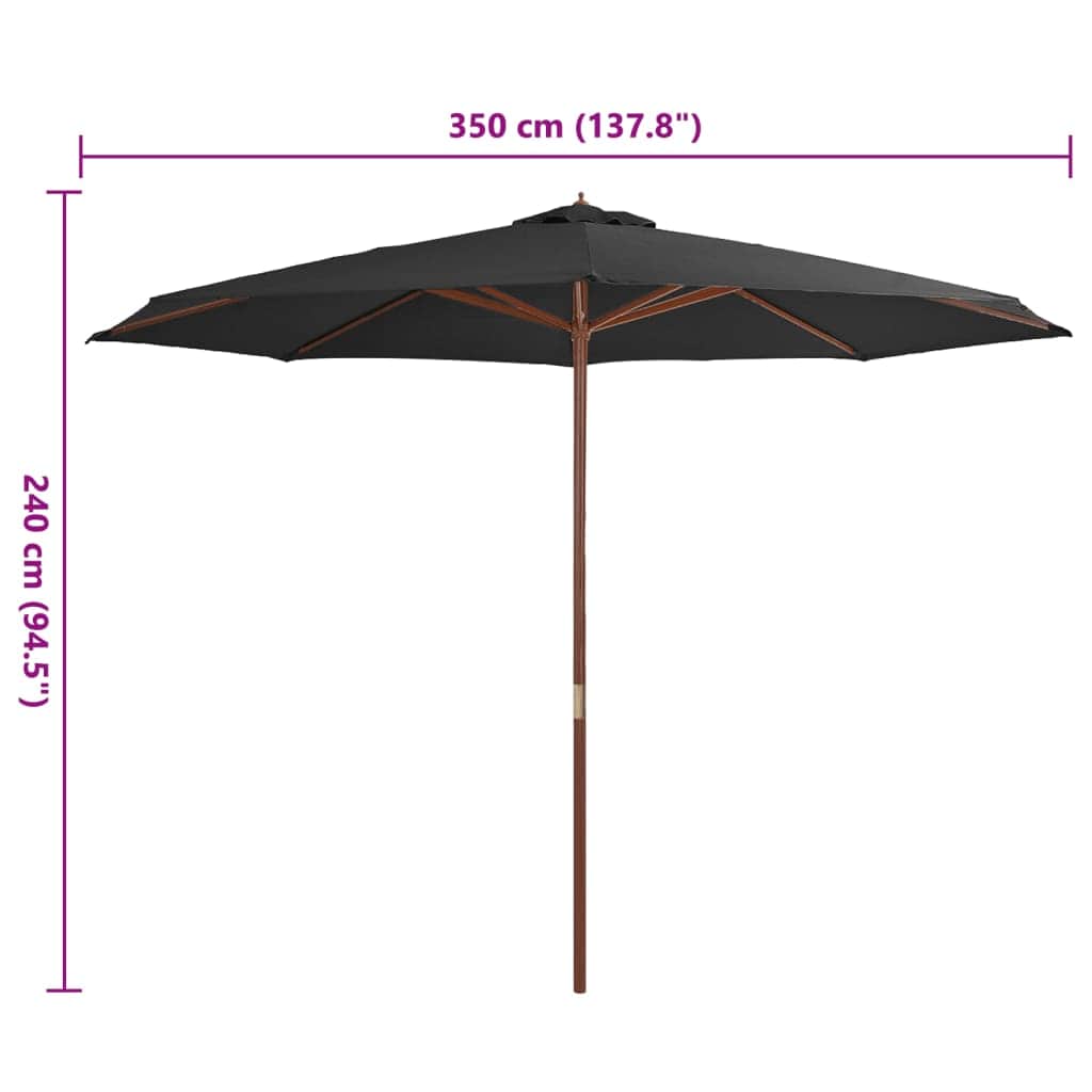 Outdoor Parasol with Wooden Pole 350 cm Anthracite