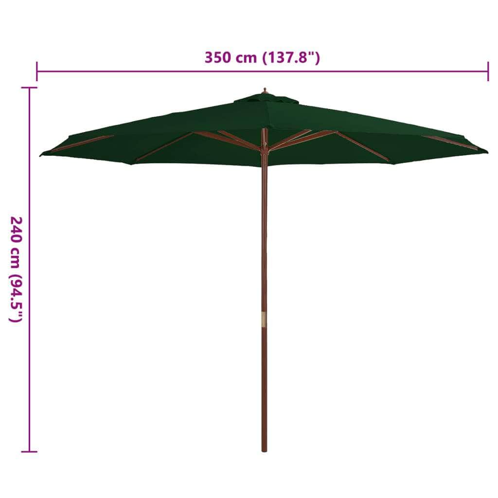 Outdoor Parasol with Wooden Pole 350 cm Green