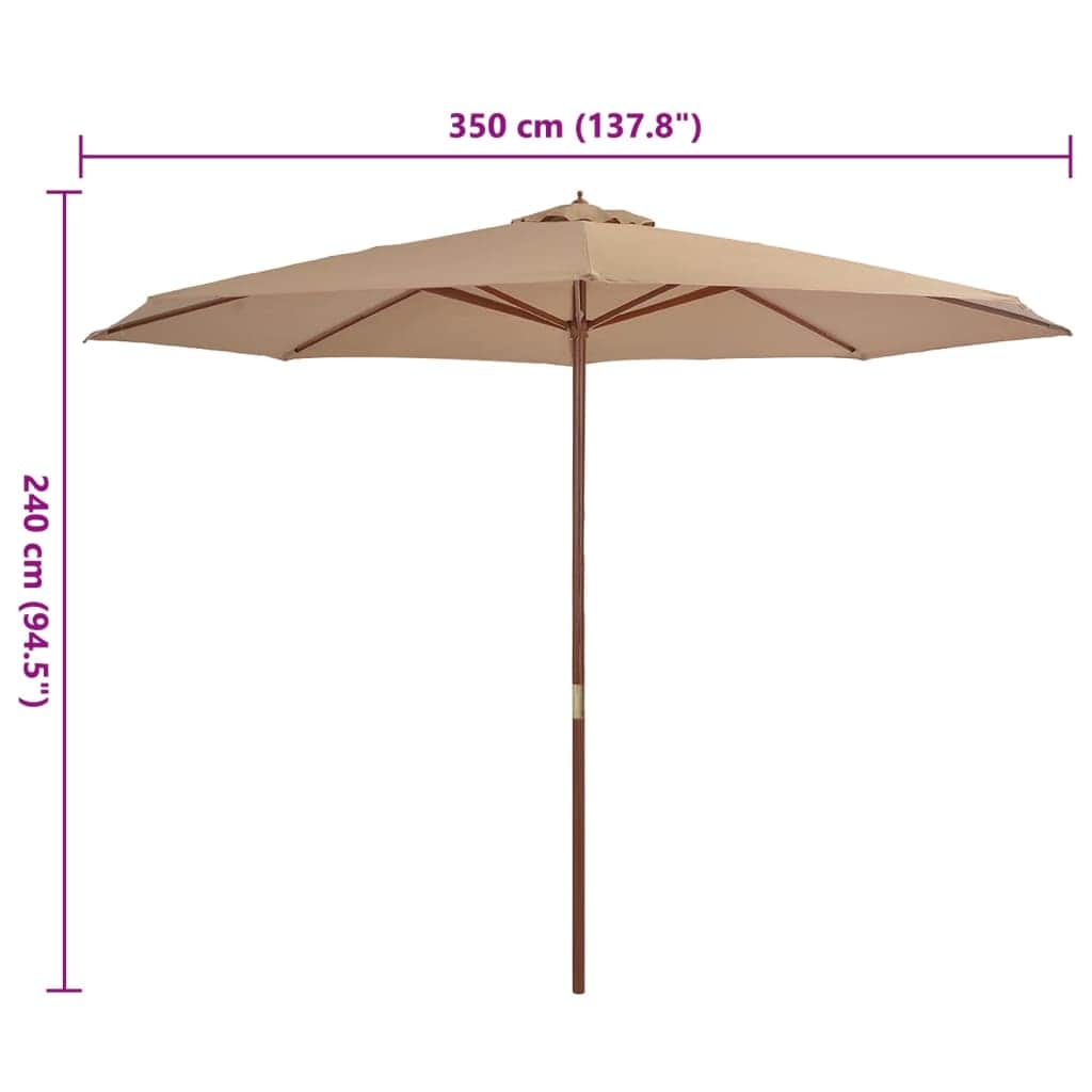 Outdoor Parasol with Wooden Pole 350 cm Taupe