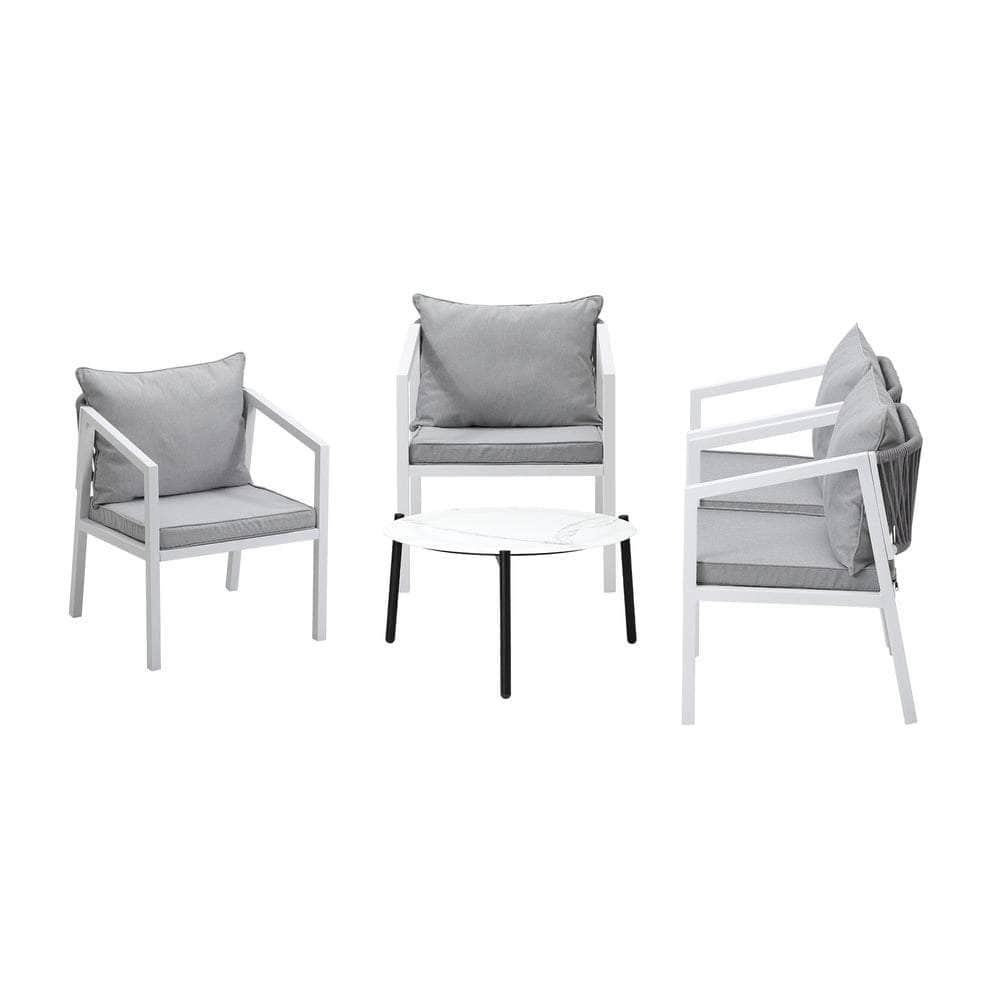 Outdoor Patio Set 4 Seater with White Chairs & 70cm Coffee Table for Garden