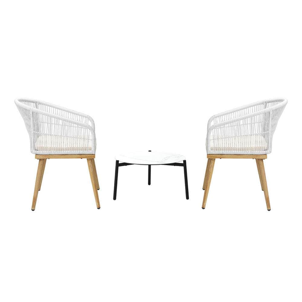 Outdoor Patio Set 50/70 cm Table Beige and Natural Chairs