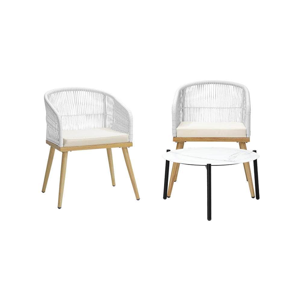 Outdoor Patio Set 50/70 cm Table Beige and Natural Chairs