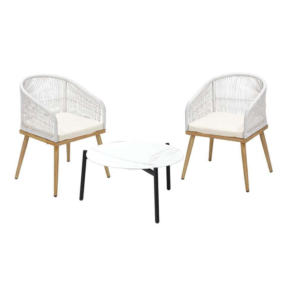 Outdoor Patio Set 50/70 cm Table Beige and Natural Chairs