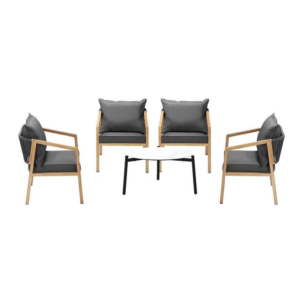 Outdoor Patio Set 70cm Coffee Table Grey and Natural/White Chairs