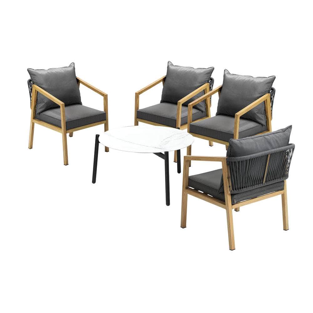 Outdoor Patio Set 70cm Coffee Table Grey and Natural/White Chairs