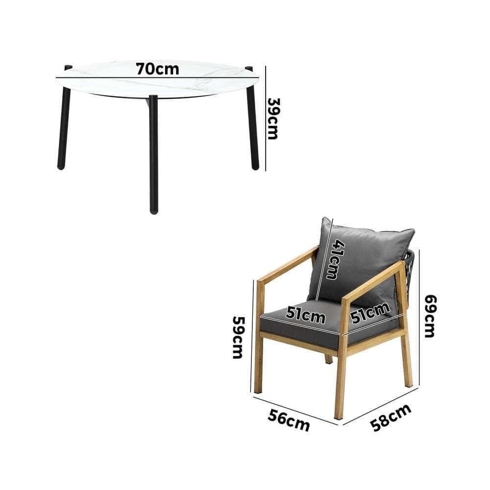 Outdoor Patio Set 70cm Coffee Table Grey and Natural/White Chairs