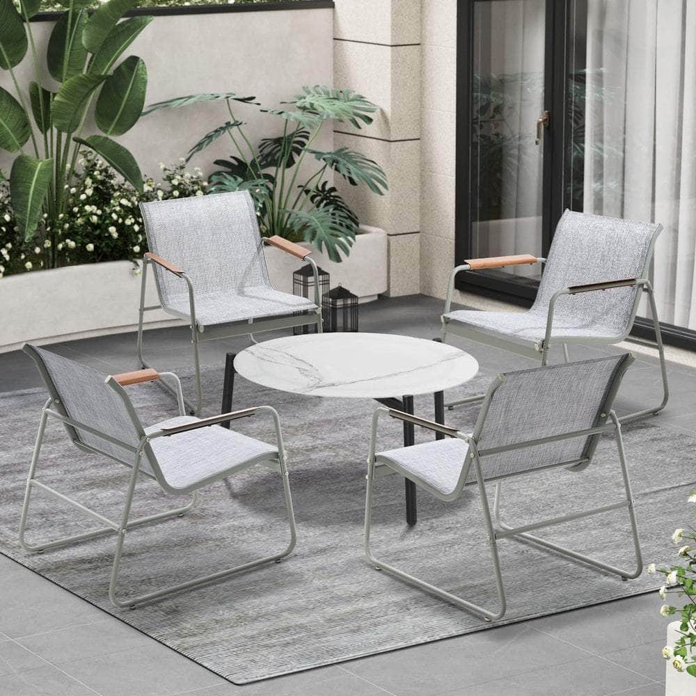 Outdoor Patio Set 70cm Round Table with 4x Chairs Garden Furniture Set Grey