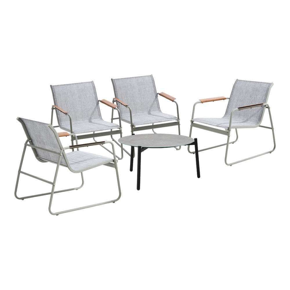 Outdoor Patio Set 70cm Round Table with 4x Chairs Garden Furniture Set Grey