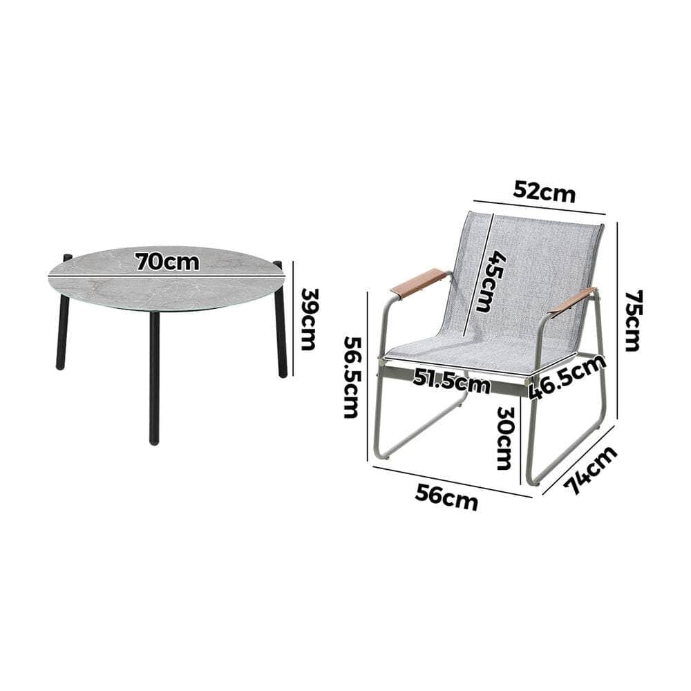 Outdoor Patio Set 70cm Round Table with 4x Chairs Garden Furniture Set Grey
