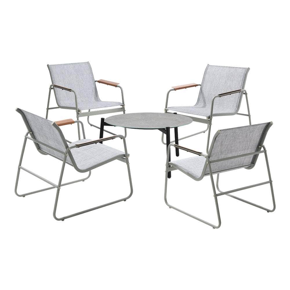 Outdoor Patio Set 70cm Round Table with 4x Chairs Garden Furniture Set Grey