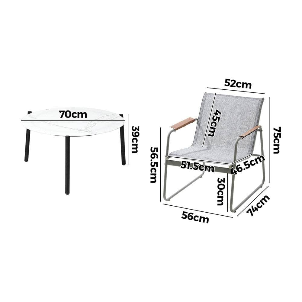 Outdoor Patio Set 70cm Round Table with 4x Chairs Garden Furniture Set Grey