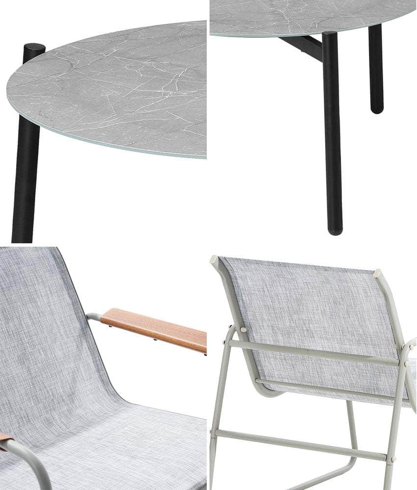 Outdoor Patio Set 70cm Round Table with 4x Chairs Garden Furniture Set Grey