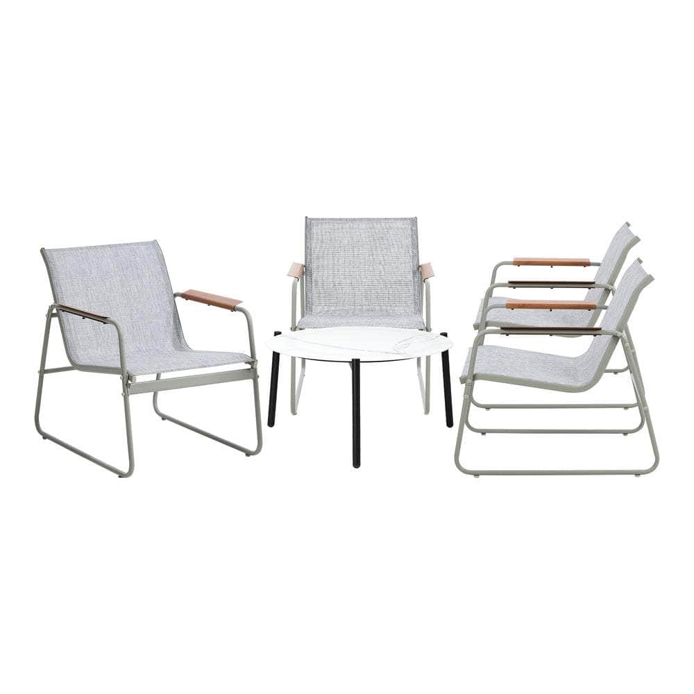 Outdoor Patio Set 70cm Round Table with 4x Chairs Garden Furniture Set Grey