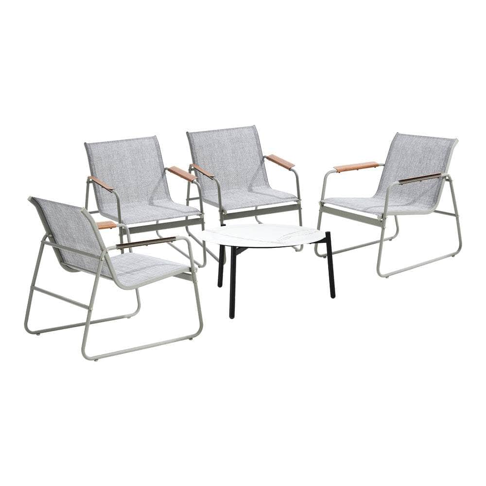Outdoor Patio Set 70cm Round Table with 4x Chairs Garden Furniture Set Grey