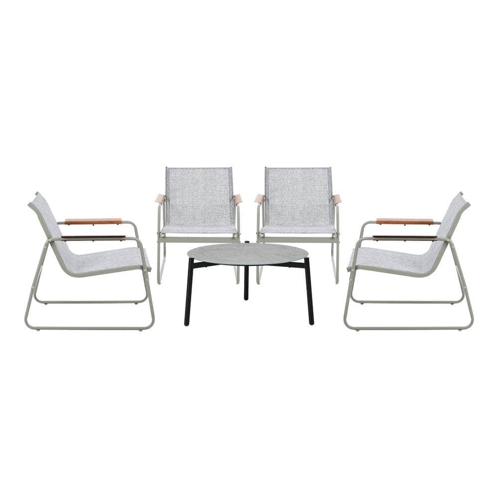 Outdoor Patio Set 70cm Round Table with 4x Chairs Garden Furniture Set Grey