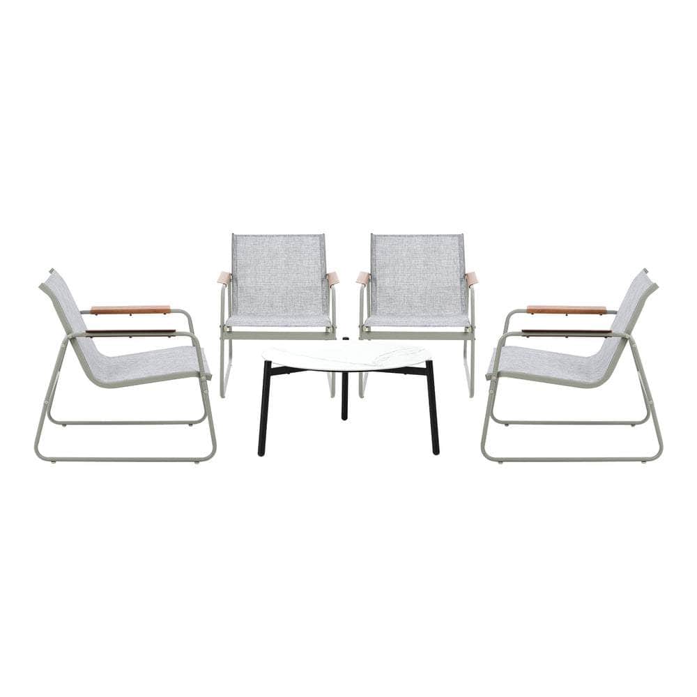 Outdoor Patio Set 70cm Round Table with 4x Chairs Garden Furniture Set Grey