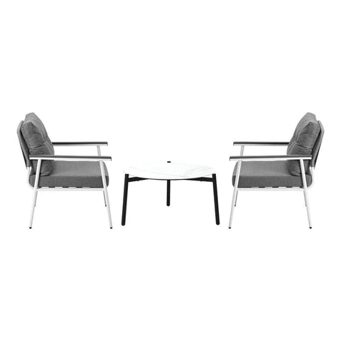 Outdoor Patio Set 70cm White Table with 2 Armchairs Garden Balcony Use