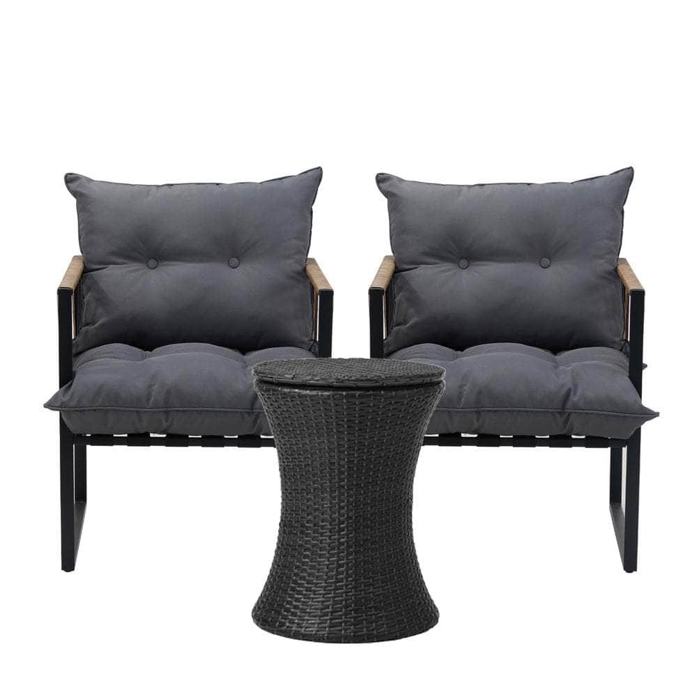 Outdoor Patio Set Ice Bucket Black & Brown Table Rattan Bistro Set 3pcs