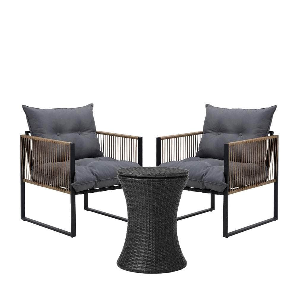 Outdoor Patio Set Ice Bucket Black & Brown Table Rattan Bistro Set 3pcs