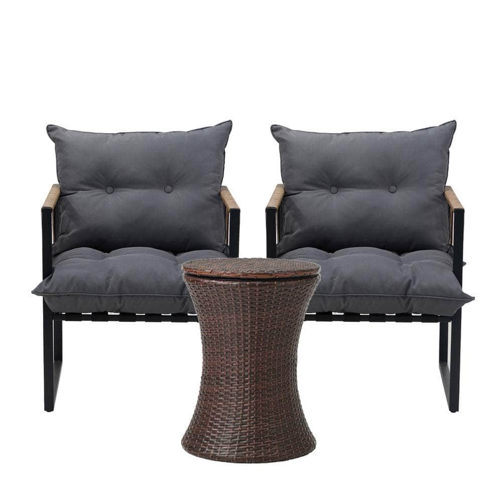 Outdoor Patio Set Ice Bucket Black & Brown Table Rattan Bistro Set 3pcs