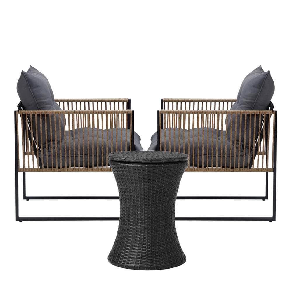 Outdoor Patio Set Ice Bucket Black & Brown Table Rattan Bistro Set 3pcs