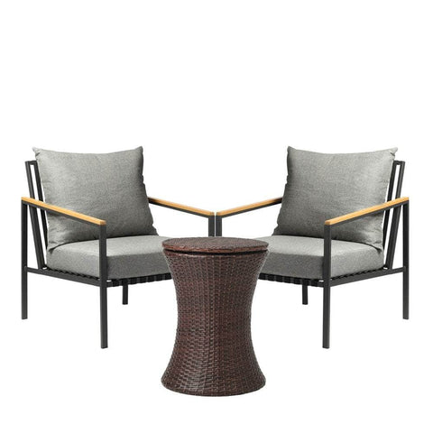 Outdoor Patio Set Ice Bucket Brown Table Sofa Setting 3pcs