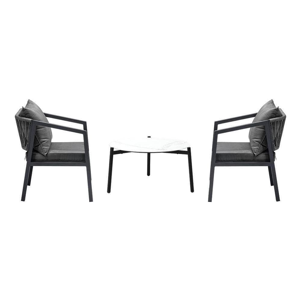 Outdoor Patio Set White/Grey 70cm Coffee Table and Chairs