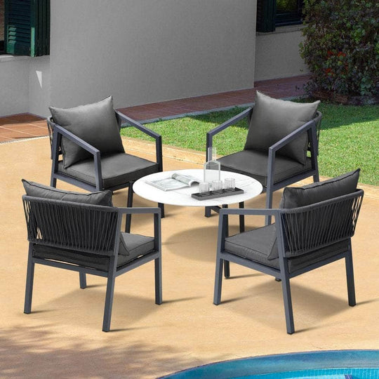 70Cm - Outdoor Patio Set White/Grey 70cm Coffee Table and Chairs