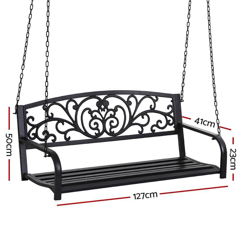 Outdoor Porch Swing Chair Patio Furniture Floral Backrest 2 Seater Black