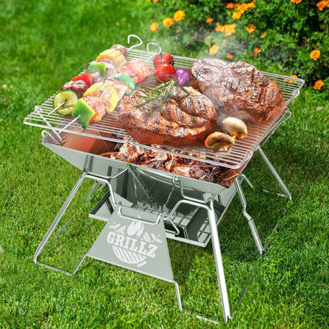 Outdoor Portable Camping Fire Pit BBQ 2-in-1 Grill Smoker
