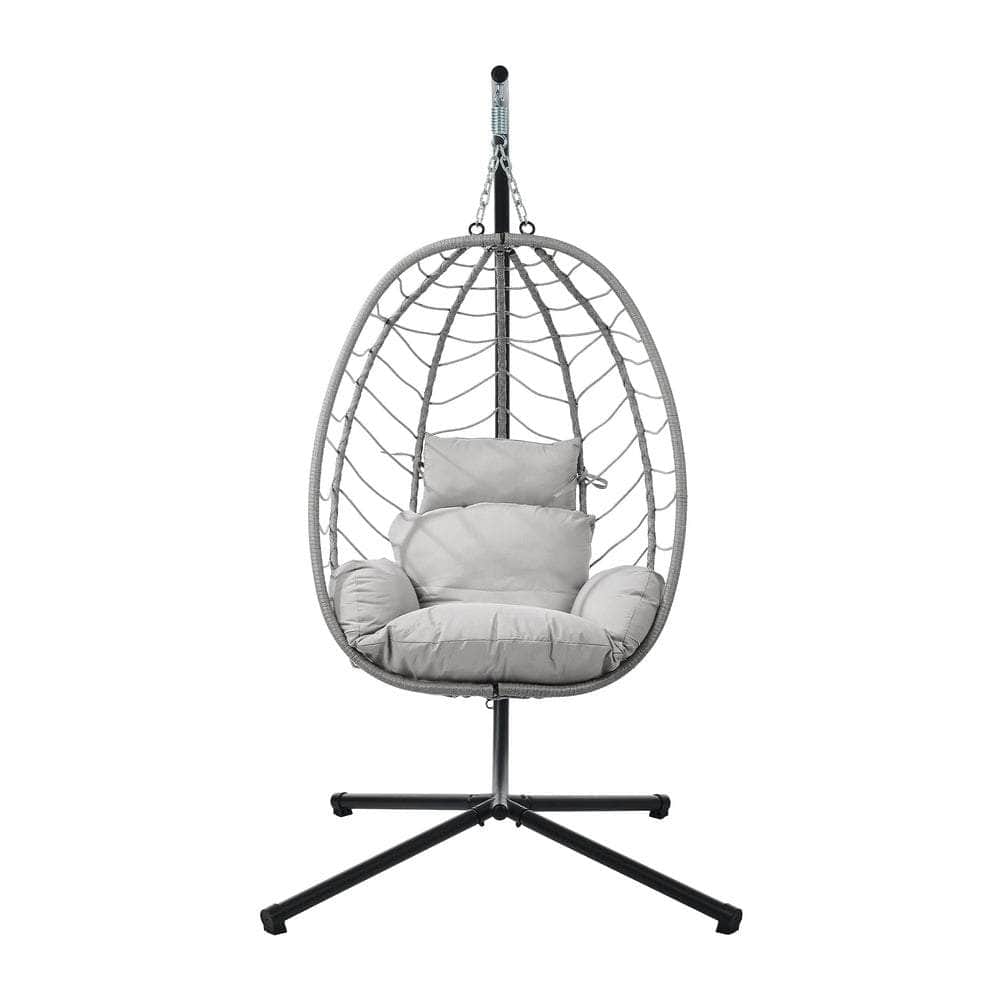 Outdoor Rattan Hanging Chair Porch Swing Chair Egg Seat Black & Grey