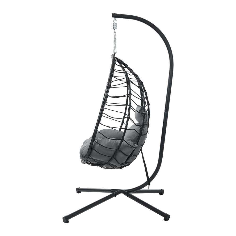 Outdoor Rattan Hanging Chair Porch Swing Chair Egg Seat Black & Grey