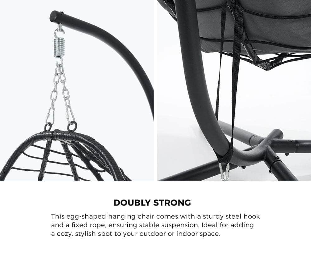 Outdoor Rattan Hanging Chair Porch Swing Chair Egg Seat Black & Grey