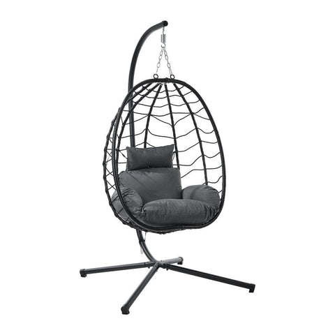 Outdoor Rattan Hanging Chair Porch Swing Chair Egg Seat Black & Grey