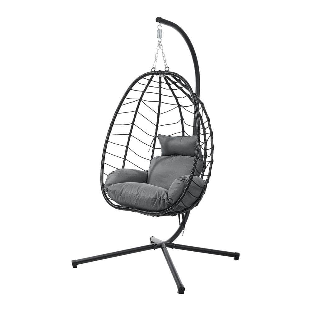Outdoor Rattan Hanging Chair Porch Swing Chair Egg Seat Black & Grey