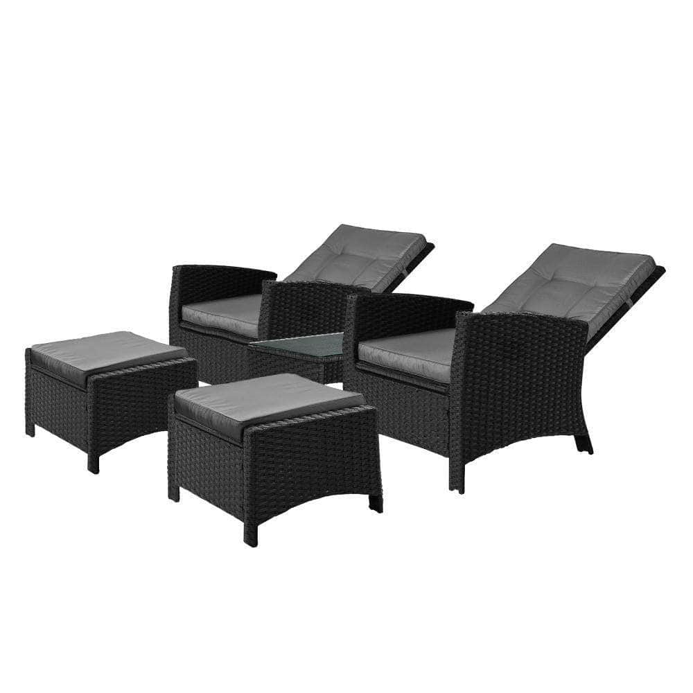 Outdoor Recliner Chair & Table Set Wicker lounge Patio Furniture Setting
