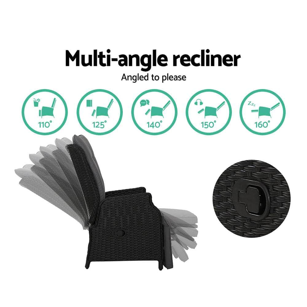 Outdoor Recliner Chairs Black 2pcs