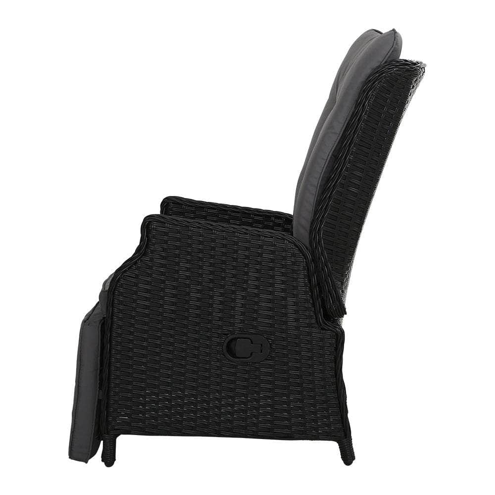 Outdoor Recliner Chairs Black 2pcs