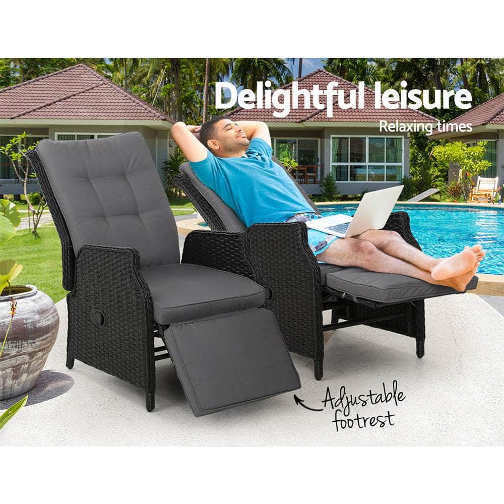 Outdoor Recliner Chairs Black 2pcs